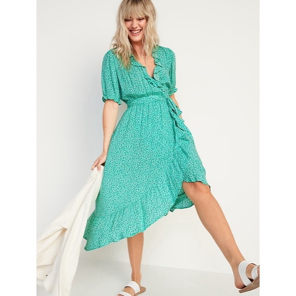 Green Floral Wrap Dress - Picture 1 of 5